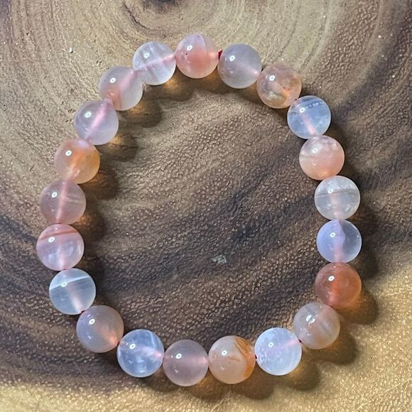 Yuan yuan Agate bracelet striped layers light rainbow colors stretch 10mm 7.5” n - Picture 7 of 16